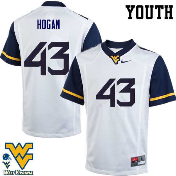 Youth #43 Luke Hogan West Virginia Mountaineers College Football Jerseys-White - Click Image to Close